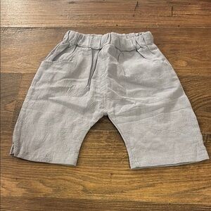 Gray Elastic Waist Linen Blend Shorts